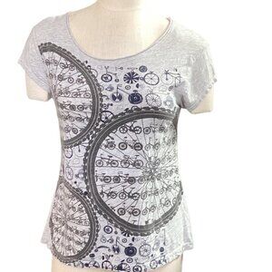 Graphic Artsy Bicycle Wheels Novelty Print Short Sleeve Tee Sz M/L Gray #146B